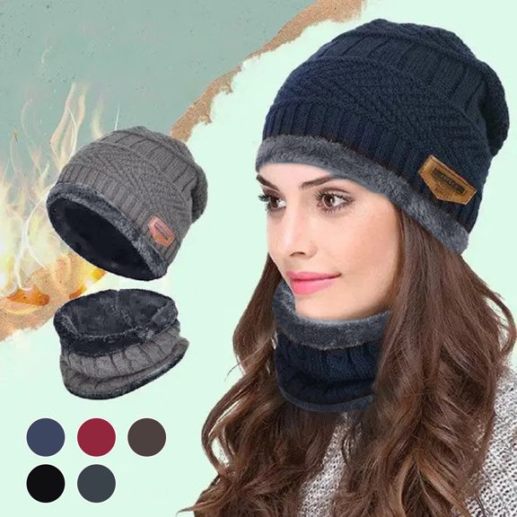 Summer Hot Sales Under $5 Brown Winter Skull Cap GIJNRIUIUA Suit Windproof Winter Plush Hat Scarf Cycling Thermal Two- Baseball Caps Headscarf Beanie