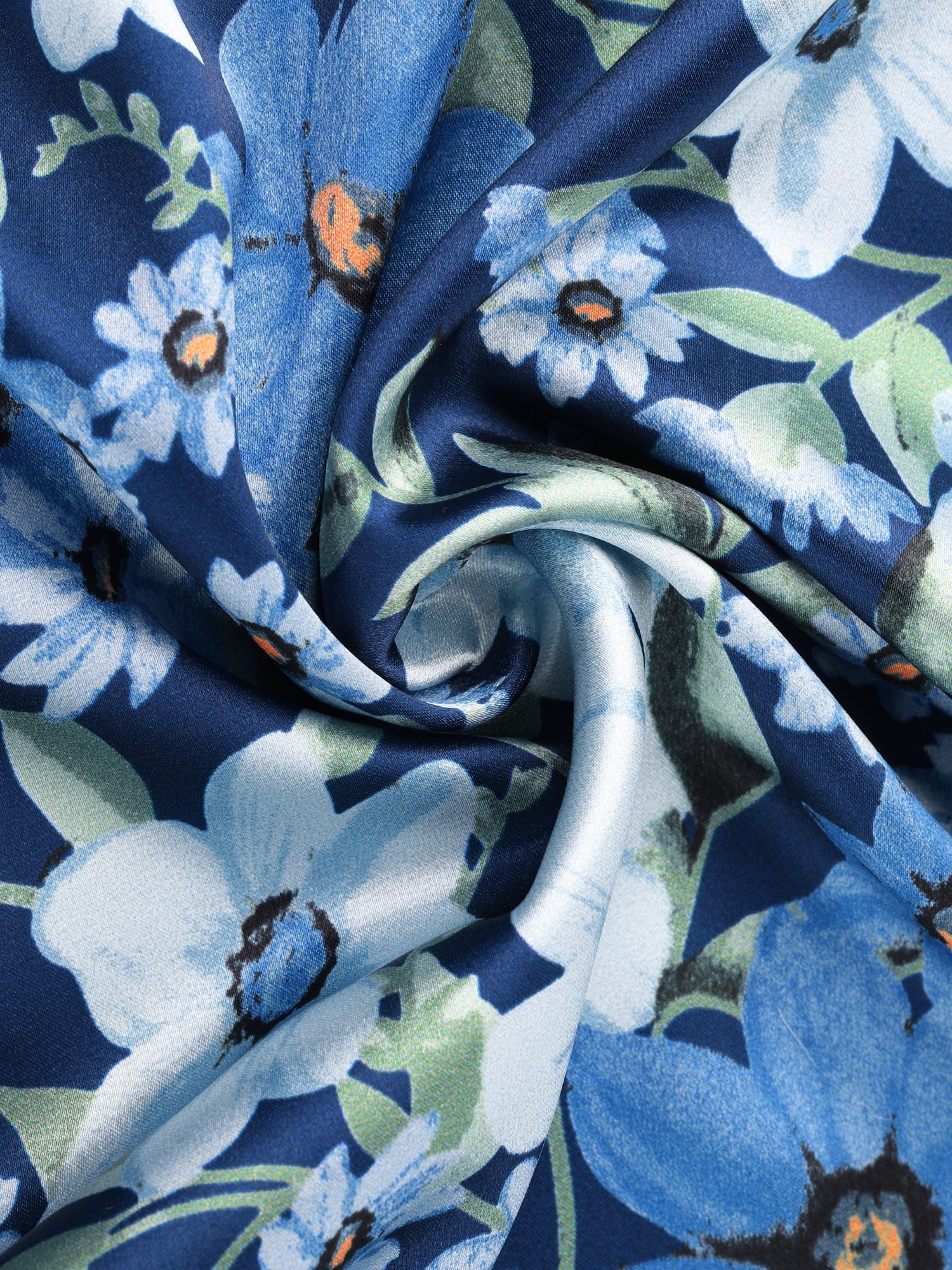 DARING DIVA Women's Silk Short Sleeves Floral Satin Pajama Sets XS Blue Flowers