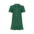 thumbnail image 3 of Lovzfmll Womens Summer Dresses Lightweight V-Neck Casual Comfortable Loose Breathable Short Sleeve Solid Color Lapel Buttoned Open Chest Pleated Ruffled Mini Shirt Dress Green D XL, 3 of 5