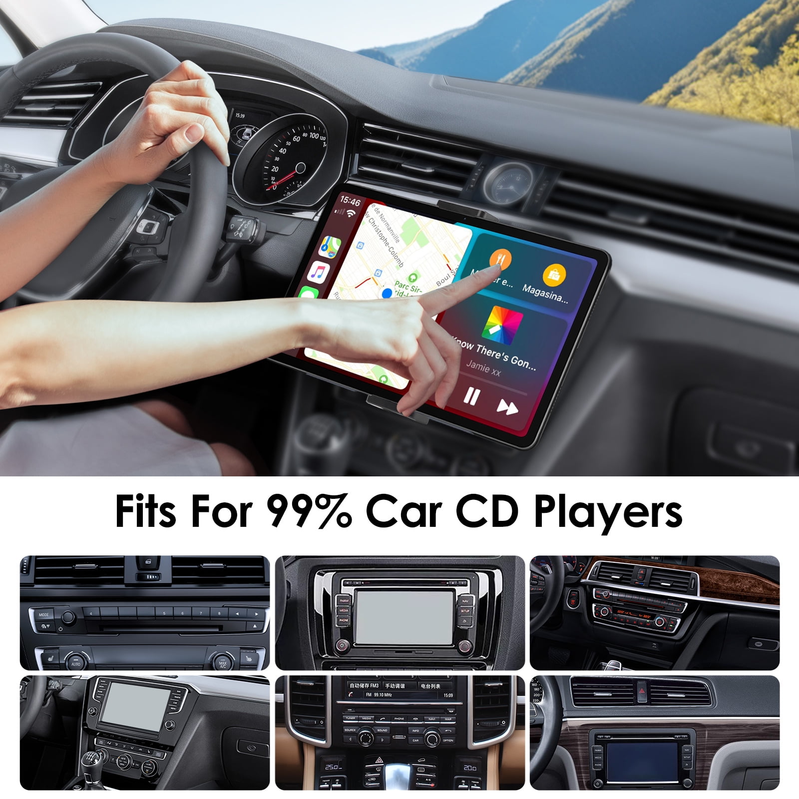 EEEkit 2-in-1 Car Slot Tablet Holder, Universal 360° Rotation CD Player Phone Mount for 4-15in Devices, Black