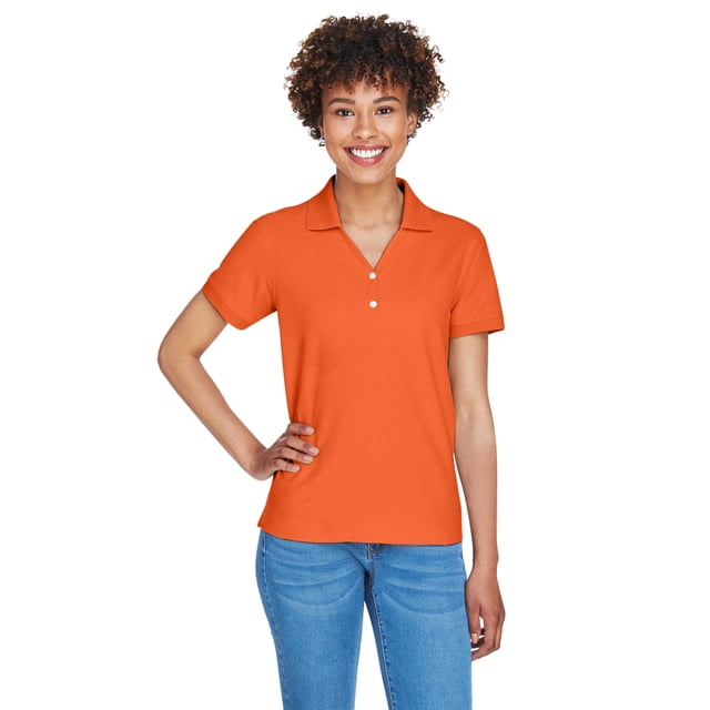 Polo pima piqué con cuello en Y para mujer NARANJA PROFUNDO M