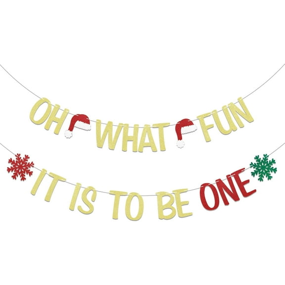 Oh What Fun It Is To Be One Banner - Santa Baby Banner, Winter Onederland, Winter Christmas 1st Birthday Baby Shower Party Decorations Gold Glitter