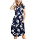 thumbnail image 1 of Vestido midi casual para mujer, manga corta, manga corta, estilo profesor, rosa, floral, azul marino, talla M, 1 of 5