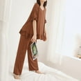 thumbnail image 2 of Clothing Cqxid525 pajamas for women set Women's Pajama Set Layer Short Sleeve Top and Long Pants Sleepwear Pjs Sets Lounge Set Brown 1PC, 2 of 4