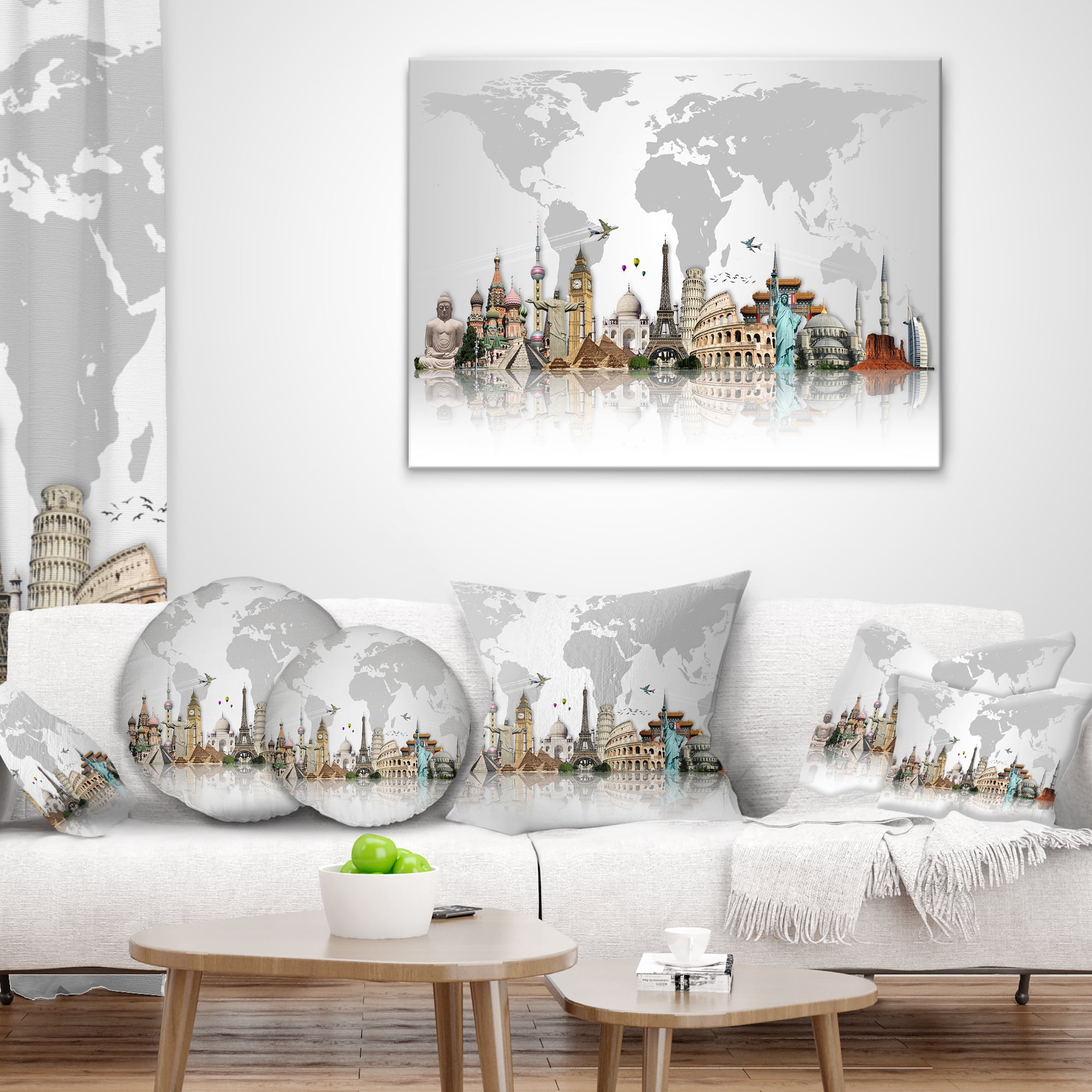 Designart Famous Monuments Across World - Throw Pillow - 12x20