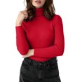 thumbnail image 2 of Xdegoge Turtleneck Tops for Women Long Sleeve Ribbed Knit Slim Fit Casual Basic Mock Neck Clothes Fall Winter Warm Comfy Layering Stretch Soft Sweaters, 2 of 9
