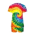 thumbnail image 3 of 2 Piece Pajamas Sets for Women Summer Tie-dye Outfits Short Sleeve Pleated V Neck Top and Shorts Set lounge Homewear (XXL, Red 01), 3 of 5