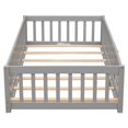 thumbnail image 4 of Twin Bed Frame for Kids, Solid Wood Creative Floor Platform Bed with Fence and Door, Modern Montessori Bed with Slats Support for Boys and Girls Bedroom, Easy Assembly, Gray, 4 of 7