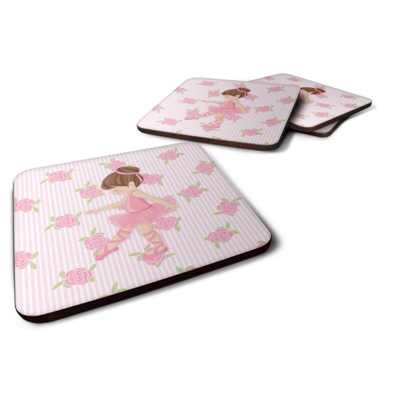 Carolines Treasures BB5177FC Ballerina Brunette Point Foam Coaster Set of 4 3 1/2 x 3 1/2 multicolor