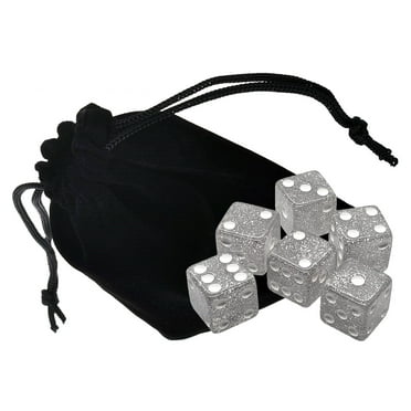 Set of (6) 16mm D6 Transparent Glitter Clear Dice Squared Corners   Storage Pouch