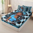 thumbnail image 2 of Castle Fairy Black Kawaii Princess With Bow Zipper Twin Comforter Sets with Fitted Sheet and 2 Pillowcases,Black Girl Checkerboard Pattern Zipper Bedding Set,Blue Black,Black Reversible,4-Piece, 2 of 6