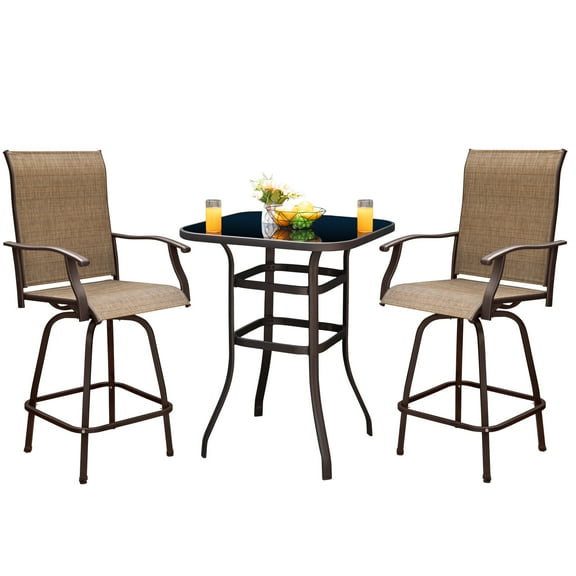 Vineego 3PCS Textilene Swivel Bar Sets, High Bistro Sets,2 Bar Stools and Bar Table