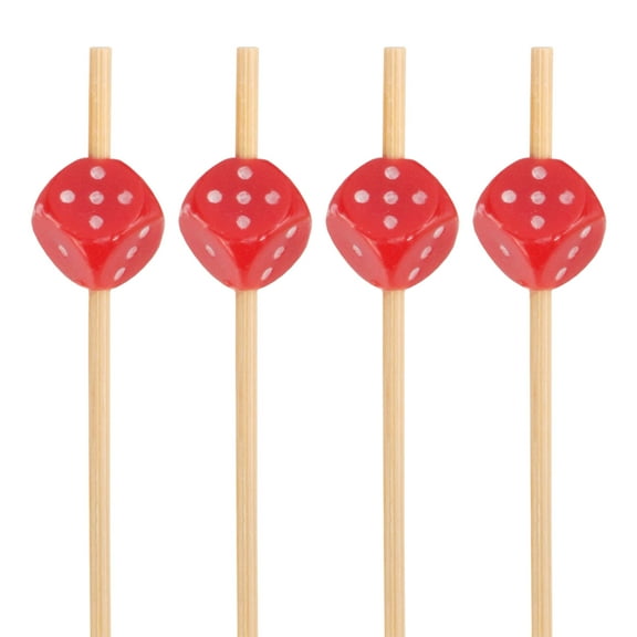 BambooMN Party Dice Toppers for Appetizers Cocktails Burgers Bamboo Skewer Picks - 3.9" (10cm) - Red - 100 Pieces