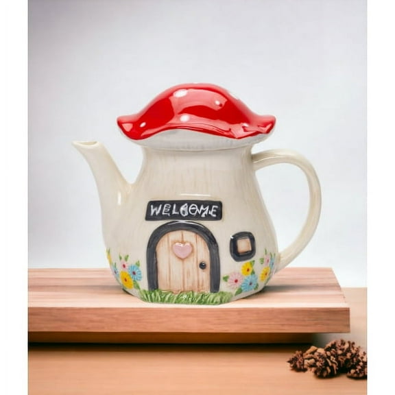 Ceramic Mushroom Teapot 12oz  Farmhouse 6x4x5in