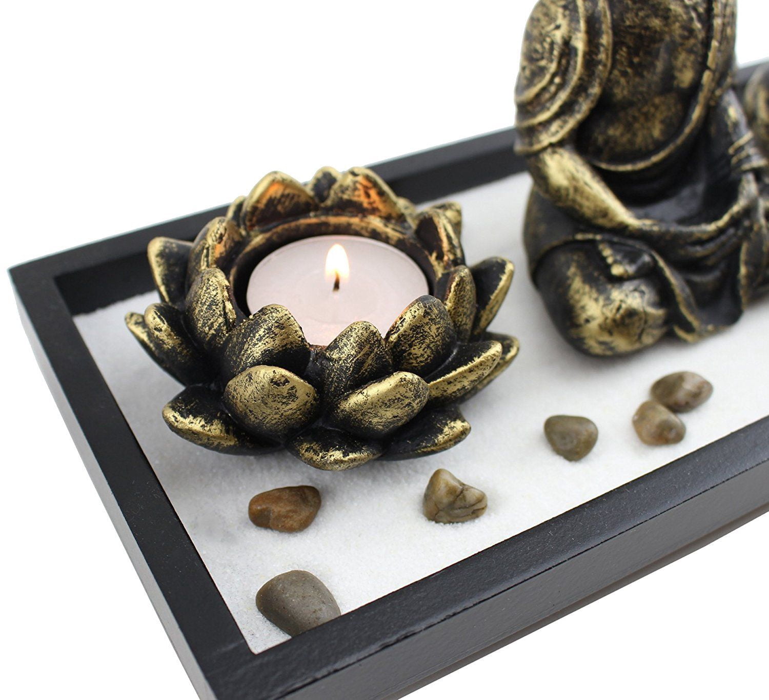 Feng Shui Tabletop Zen Garden Buddha Rock Sand Lotus Candle Incense Burner