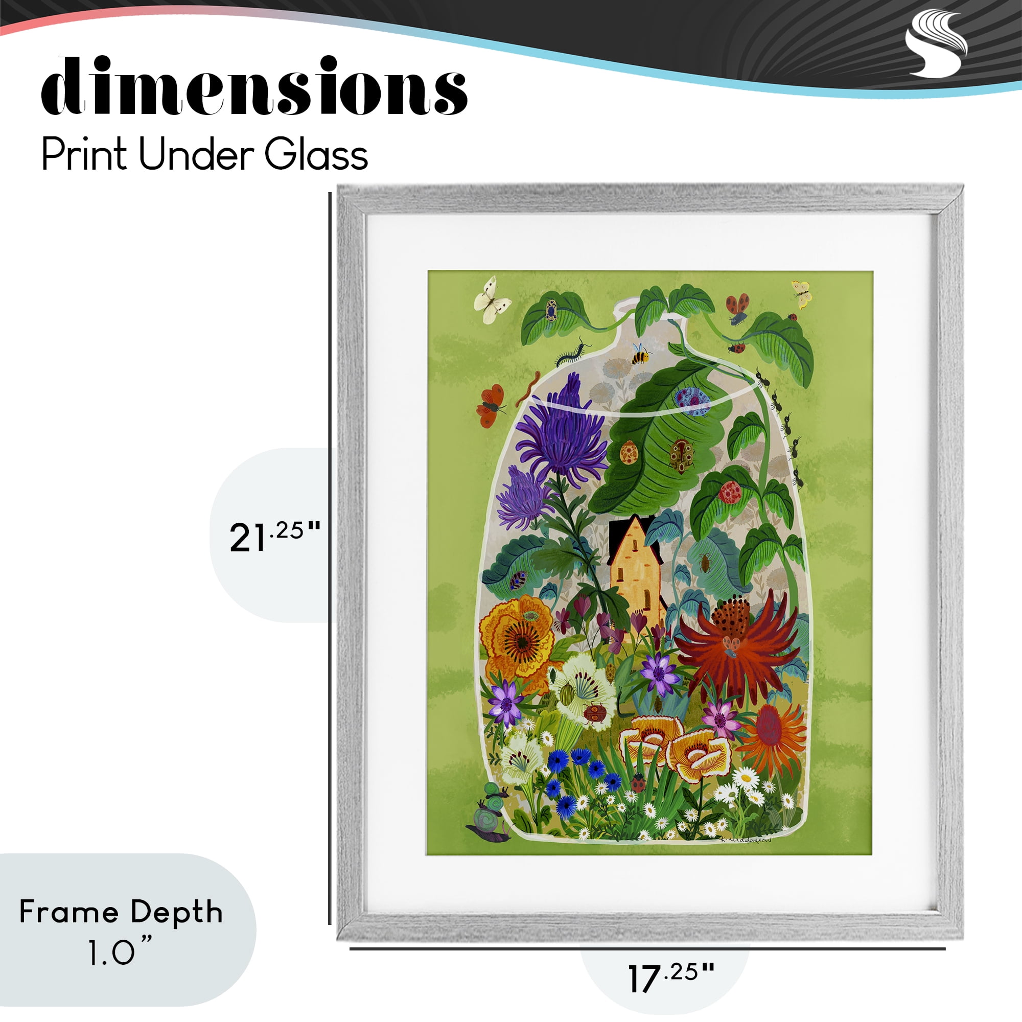 Stupell Industries Terrarium Bug Garden Gray Framed Print Under Glass, design by Kay Widdowson