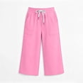 thumbnail image 5 of Qabnzmfo Capri Pants for Girls Casual Drawstring Wide Leg Cropped Pant with Pockets Summer Elastic Waist Capris, 5 of 9
