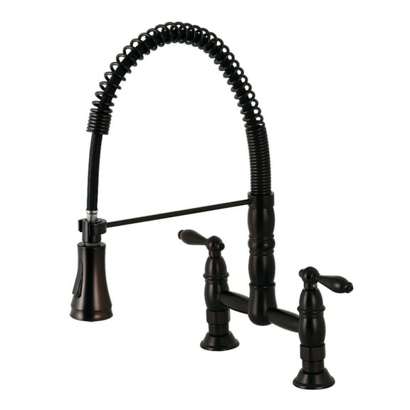 Gourmetier GS1275AL Heritage Double-Handle Deck-Mount Pre-Rinse Bridge Kitchen Faucet, Oil Rubbed Bronze