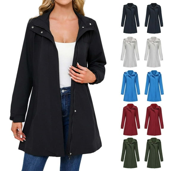 jtjvou Rain Jacket for Women Waterproof with Hood Trech Coat for Women Lightweight Raincoats Long Windbreaker Green L