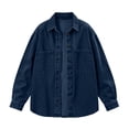 thumbnail image 7 of Edvintorg Jean Jacket for Women Trendy Turndown Collar Long Sleeve Ruffle Loose Casual Button Down Denim Jackets with Pocket Clothes Women S-2XL Navy, 7 of 7