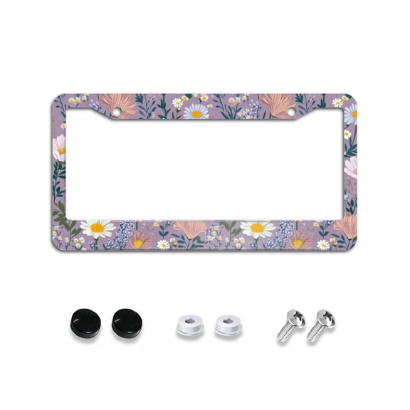Wildflower and Daisies License Plate Frames for Women Men Car Plate Holder Cover Metal Tag Aluminum Car Accessories Front Rear Plate Decor