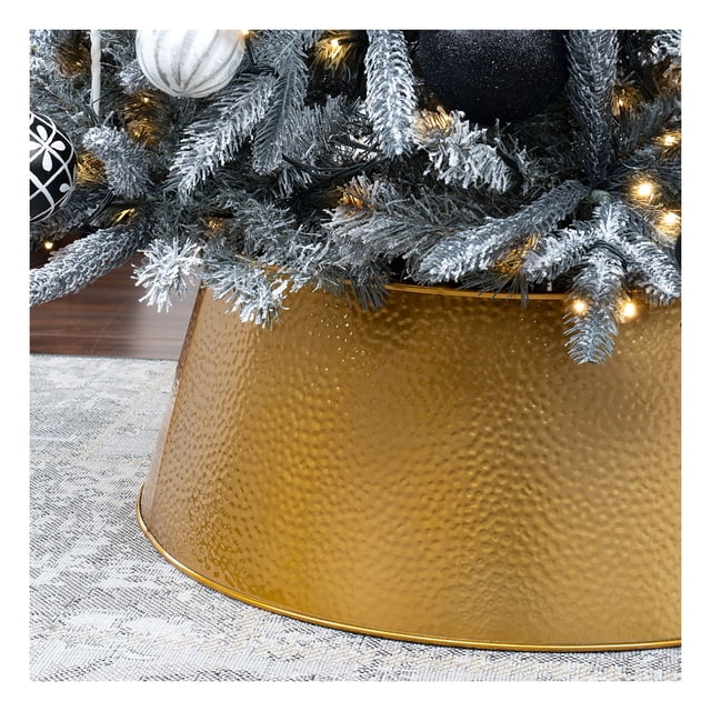Pie de Árbol de Navidad Esquimal, Collar Metálico de Navidad, de 68.6 x 25.4cm, Anillo de Acero Esquimal (Dorado)
