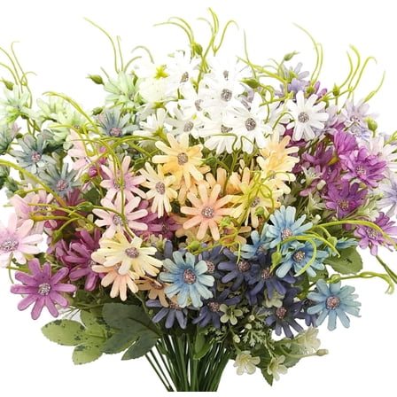 Morttic 6 Pack Daisy Silk Flowers Artificial Fake Wildflowers Outdoor Multi-color Faux Daisies for Garden Porch Window Table Vase Decoration