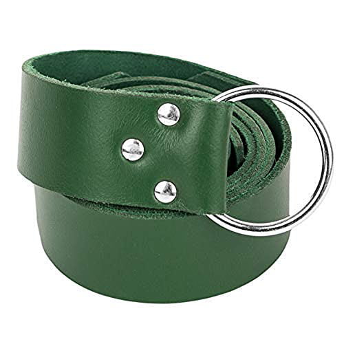 Mythrojan Leather Ring Belt Veg Tan Leather with Steel Ring Viking LARP Leather Belt 