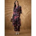 thumbnail image 2 of Globus Women Black Mandarin Collar Floral Print Button Down Front Slit Straight Kurta With Pants Fusion Set, 2 of 6