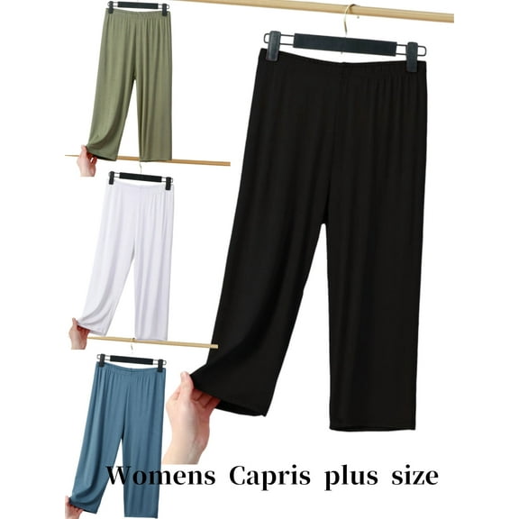 Tawop Capris for Women Plus Size Womens Pants Capris Loungewear Casual Loose Black 6xl Womens Plus Size $5 Pants