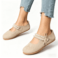 thumbnail image 5 of Women's Pearl Bow Mary Jane Flats, Faux Suede Slip-On Casual Ballet Shoes, 5 of 6