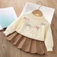 thumbnail image 4 of QTBIUQ Kids Girls Skirt Set Long Sleeve Knit Pullover Sweatshirt and Pleated Knit Skirt 2 Pieces Outfit Set, 4 of 5