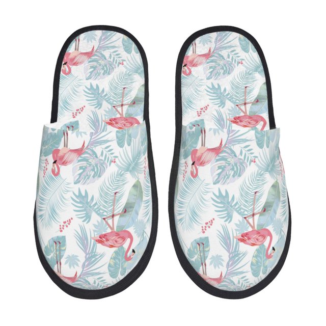 Fotbe Tropical Flamingo Pantuflas Peludas para Mujer con Estampado, Zapatillas de Peluche, Zapatos de Invierno para Casa, Uso Interior y Exterior-Medium