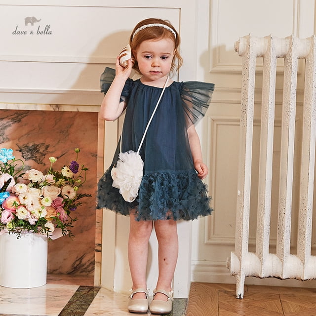 Dave Bella Vestidos de niña Bebé infantil Malla Estilo extranjero Noble Monedero de manga corta Princesa de verano DB2235169