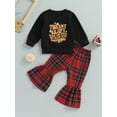 thumbnail image 2 of Wassery Toddler Girls Clothes Infant Baby Thanksgiving 2 Piece Outfits Long Sleeve Letter Print Sweatshirt Tops Plaid Flare Pants Set 0-3 Years, 2 of 8