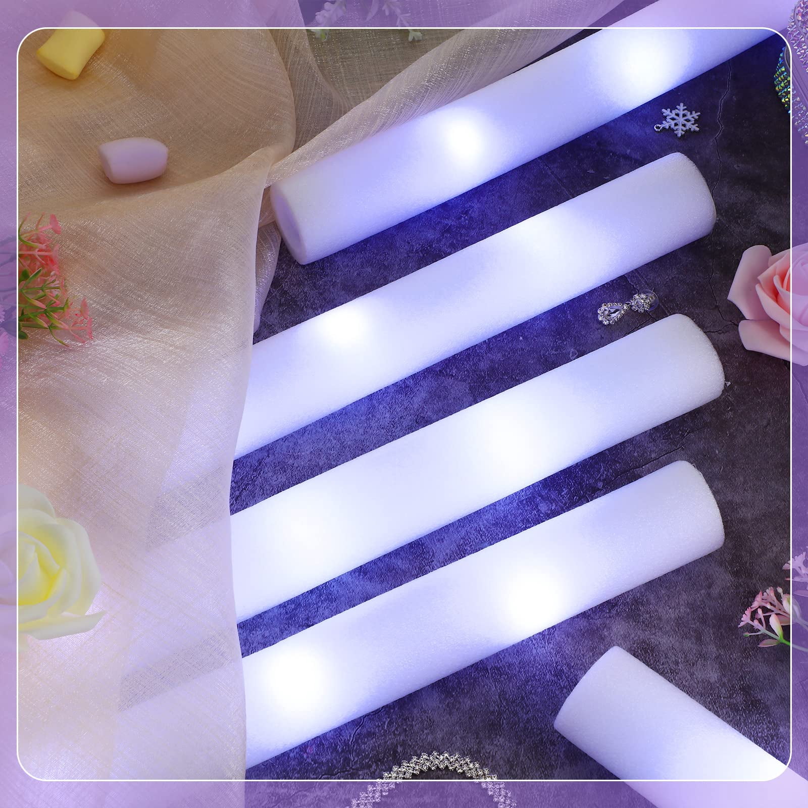 36  White Foam Sticks, Suitable for Parties, Weddings, Birthdays, Concerts, Festivals, Etc