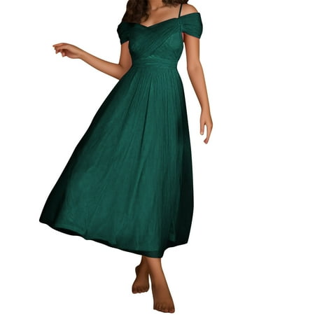 Blphud Womens Shoes Dressy Casual Woman Evening Gown Women s New Mesh Sexy One Line Neck Strap Wedding Bridesmaid Dress Women Formal Dress plus Size Green S