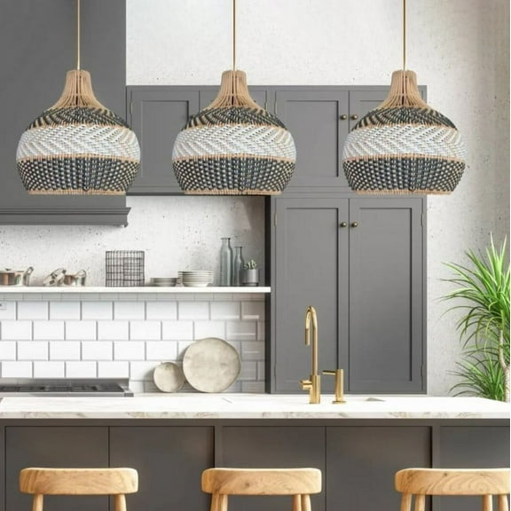 Arturesthome Serena Dark Grey Rattan Pendant Light For Kitchen Island
