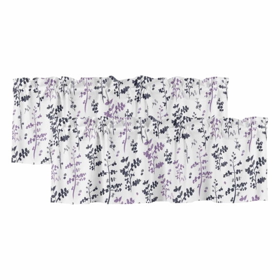 2 Pack Valances for Windows, Grey Purple Botanical Window Valances for Living Room/Bedroom/Bathroom, Watercolor Spring Floral Summer Leaf Light Filtering Kitchen Curtain Valance 60"W x18" L