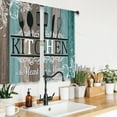 thumbnail image 4 of Teal Rustic Farmhouse Country Kitchen Curtains Short Small Wooden Wood Board Turquoise Rod Pocket Fork Spoon Kitchenware Bedroom Living Room Treatment Fabric 2 Panels 27.5Wx39H Inch, 4 of 6