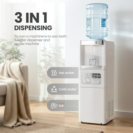 Havato 3 in 1 Water Dispenser with Ice Maker 33lbs 9 ice cubes in 6 minutes Top Loading for 5 Gallon, Child Lock