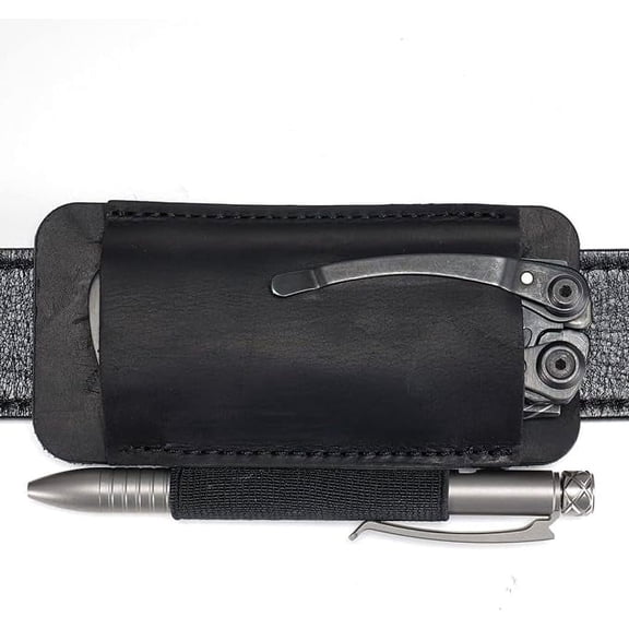 VIPERAED PJ33 Leather Knife Sheaths for Belt, Pocket Knife Holster, Pocket Knife Sheath, Horizontal Leather Knife Belt Holder-Black