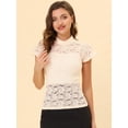 thumbnail image 2 of Blusa Semitransparente Con Cuello Alto Y Manga Corta Con Abertura En La Espalda Y Encaje Para Mujer Albaricoque S, 2 of 5