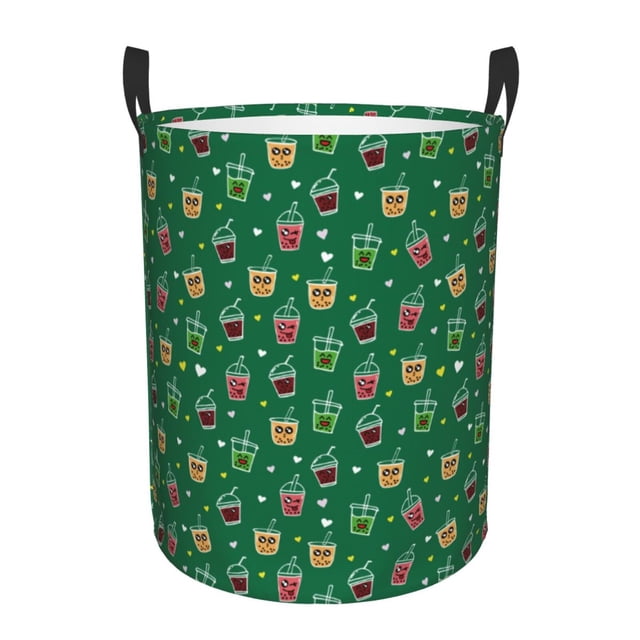 Balery Milk Tea Cesta de ropa redonda con asas, impermeable, independiente, para ropa, juguetes, dormitorio y familia-Small