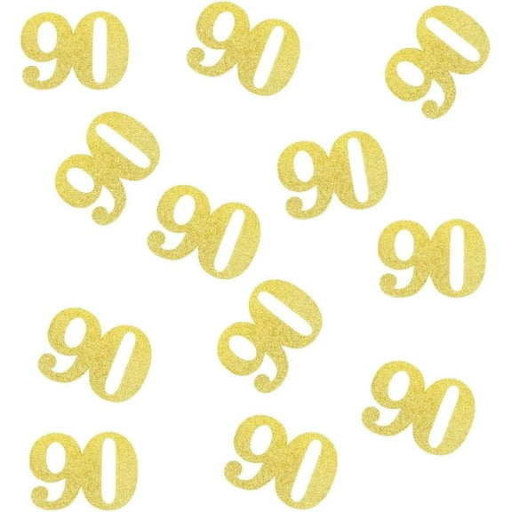 Double Side Gold Glitter Paper Numbrer 90 Confetti 90 Paper Scatter Table Confetti for 90th Birthday Party 90th Anniversary Party Decoration, 100pcs