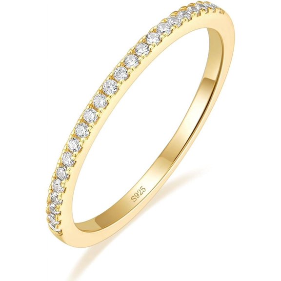 1.5mm Gold Plated Eternity Bands for Women 925 Sterling Silver Half Eternity Stackable CZ Engagement Ring for Women Size 3-10