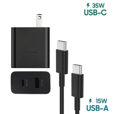 Super Fast Charging 35W Dual Port Wall Charger USB C Adapter (35W+15W) for Asus Zenfone 7 Super Fast Charging for USB C Phones and Devices - Black