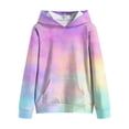 thumbnail image 3 of OYXSER Kids Girls Ombre Print Hooded Sweatshirt Long Sleeve Pullover Top with Front Pocket Casual Outdoor Wear, Light Blue 9-10Y, 3 of 6