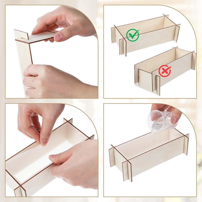 5 Pcs Silicone Resin Molds Set with Wooden Support, Large Rectangle Epoxy Casting Molds for DIY Decor