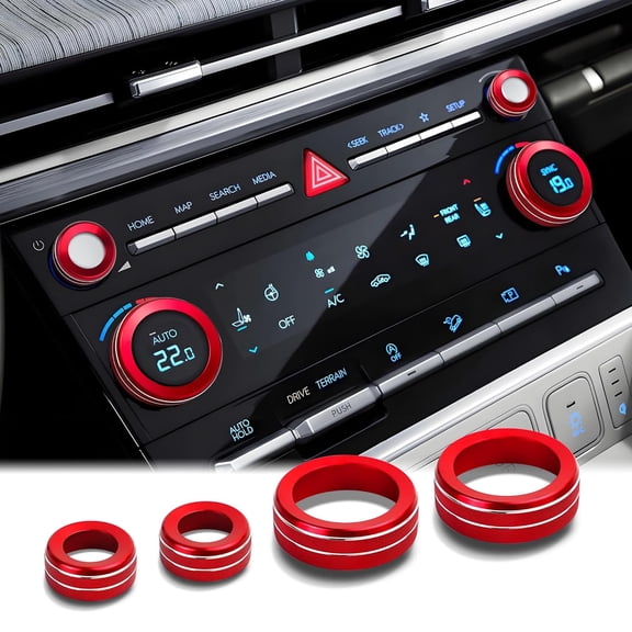 RIONIMA 4Pcs Aluminum Decorative Switch Ring Trims Cover Set (Red) – Interior,Scratch-Resistant,Non-Slip,Accessories Compatible with 2024–2026 Hyundai Santa Fe